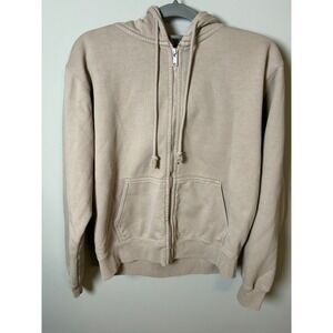 Brandy Melville Crystal Hoodie Tan Beige Zip Up Sweatshirt MDA110Z-Z194XS
